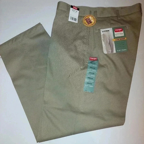 New w/ Tags MENS Wrangler  Cotton Tan Khaki Pants Stain Blocker 38x32 38W 32L - Picture 1 of 5